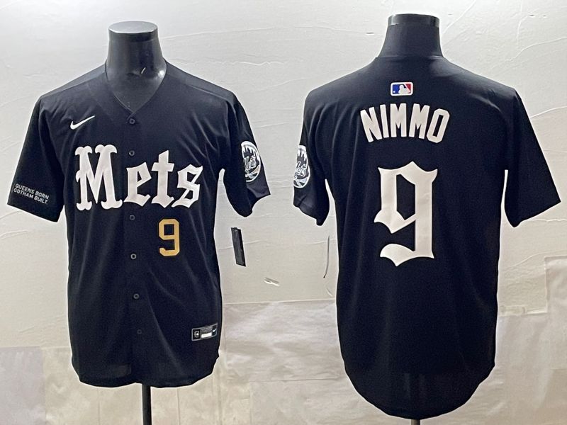 Men 2025 New York Mets #9 Nimmo Black Five generations Joint Name Nike MLB Jersey style 7->new york mets->MLB Jersey